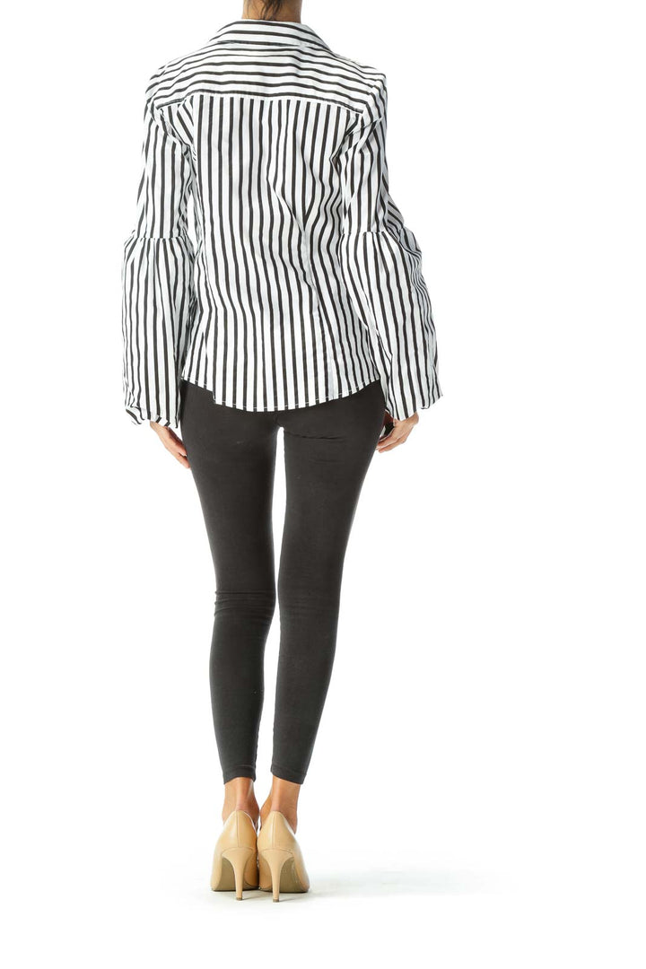 White Black Striped Shirt with Sleeve Detail