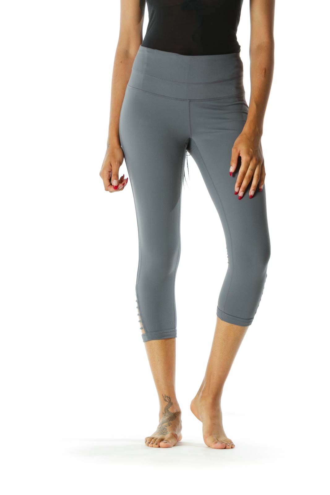 Gray Side-Detailed Cropped Legging