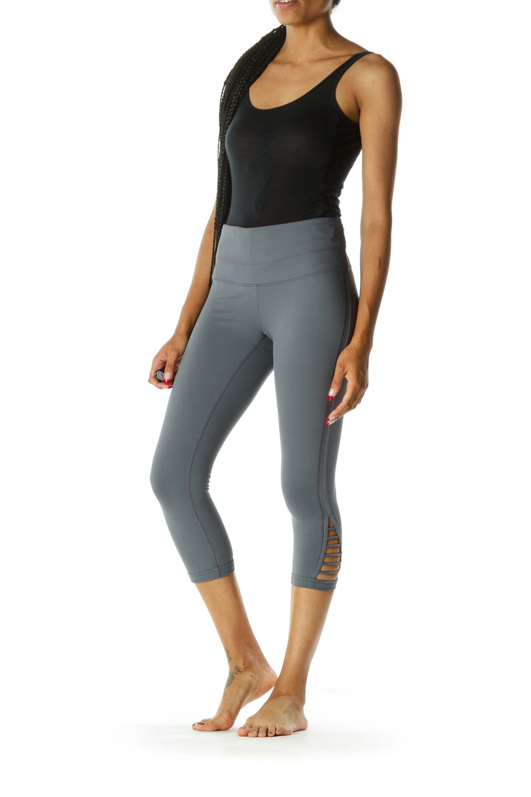 Gray Side-Detailed Cropped Legging