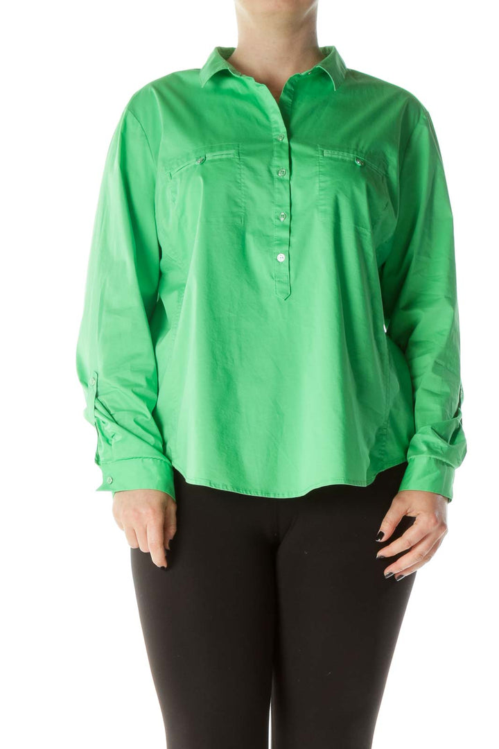 Lime Green Buttoned Long Sleeve Collared Shirt