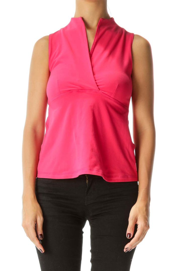 Pink Surplice V-Neck Stretch Sports Top with Built-In Bra