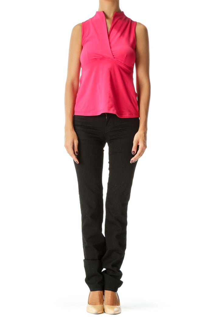 Pink Surplice V-Neck Stretch Sports Top with Built-In Bra