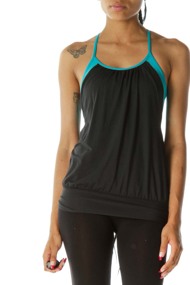 Black Blue Built-In Padded Bra Racerback Sports Top