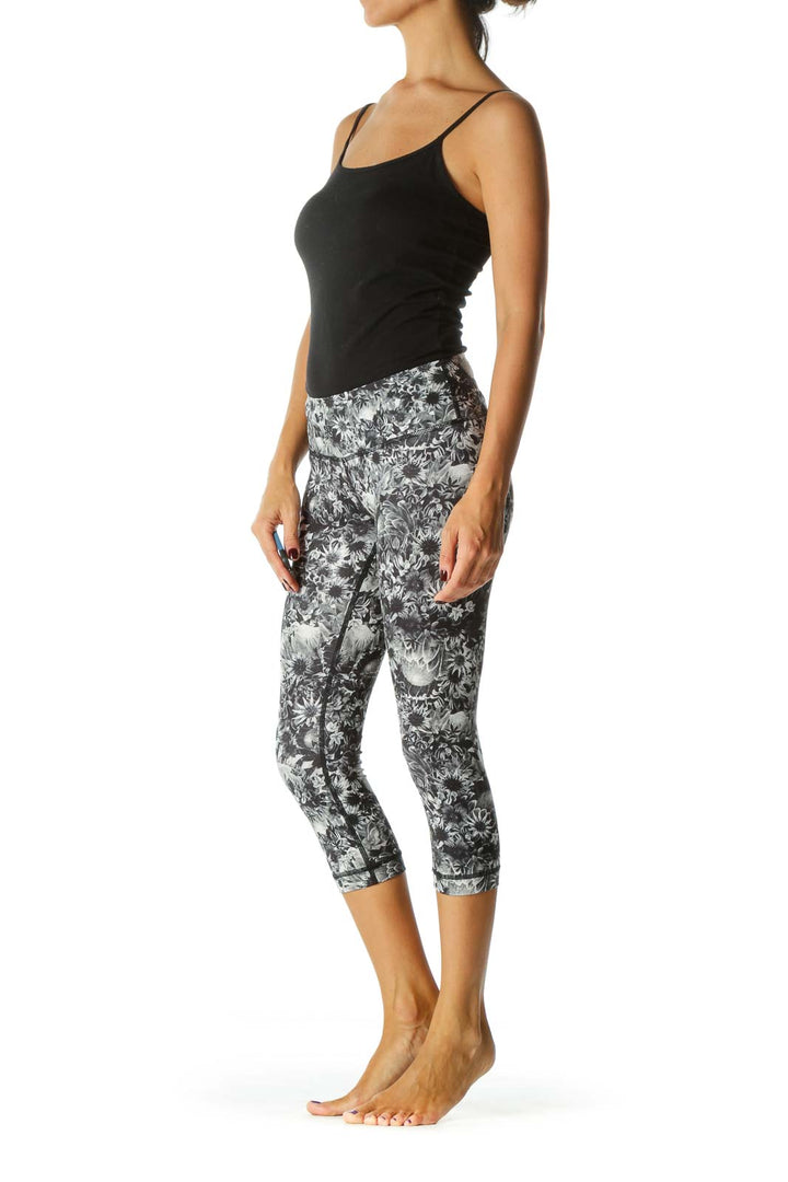 Black and Gray Floral Print Cropped Legging