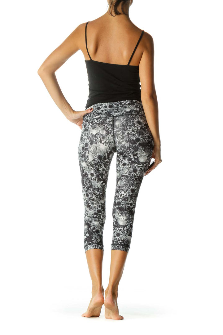 Black and Gray Floral Print Cropped Legging