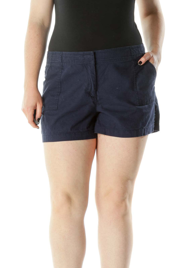 Navy Mid-Rise Linen Shorts