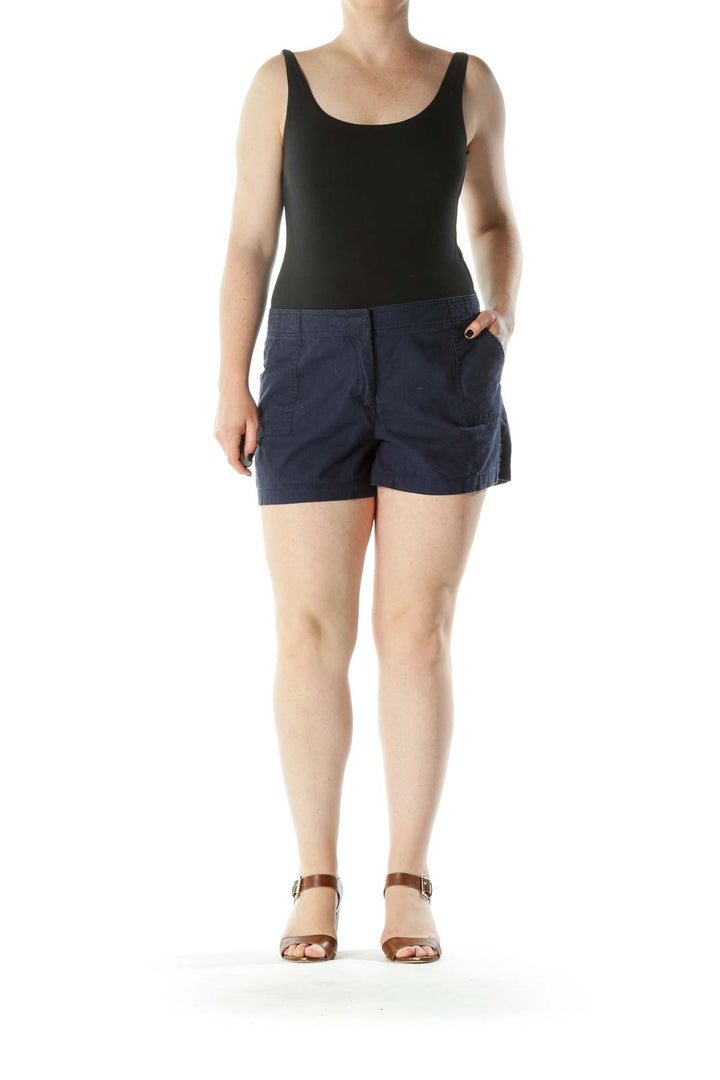 Navy Mid-Rise Linen Shorts