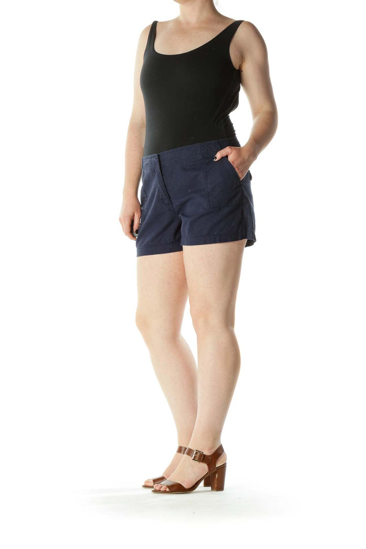 Navy Mid-Rise Linen Shorts