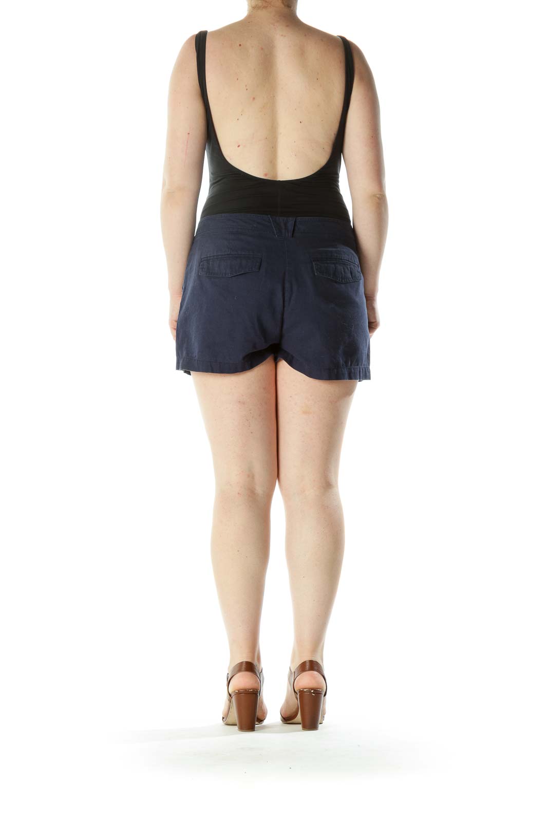 Navy Mid-Rise Linen Shorts