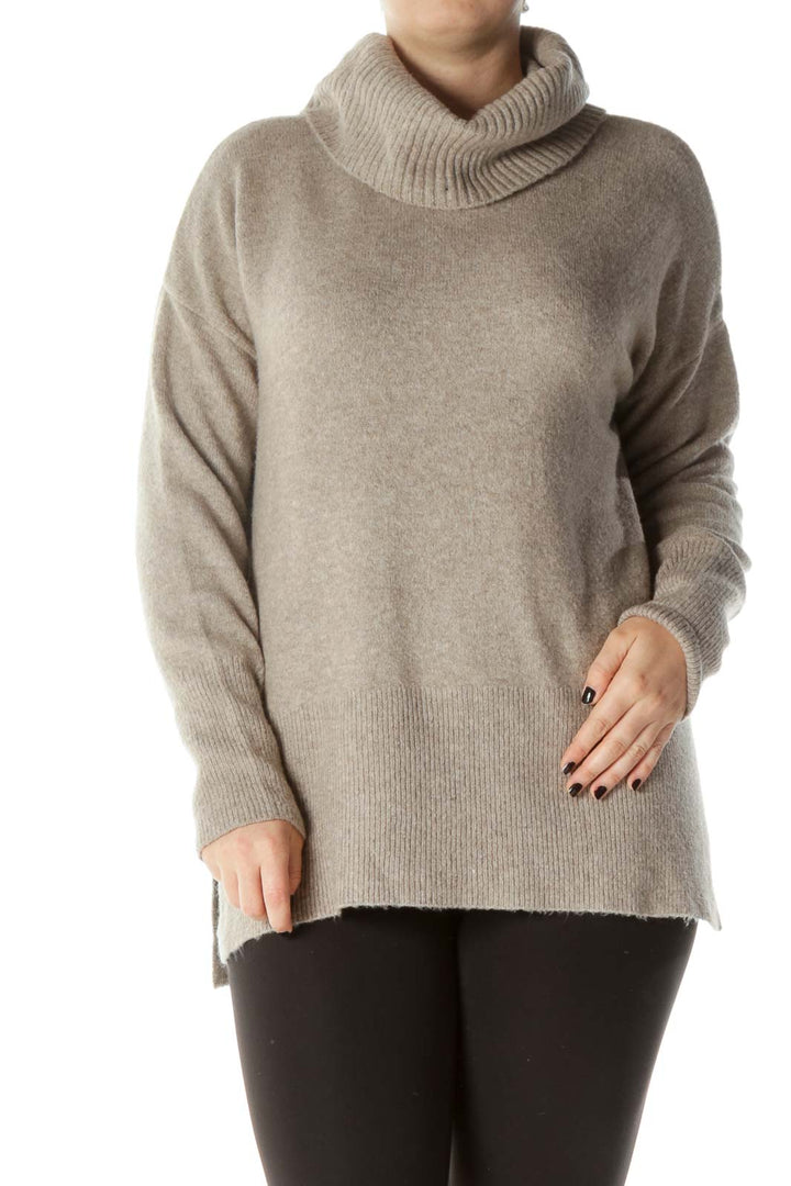 Beige Cowl Neck Cable Knit Sweater