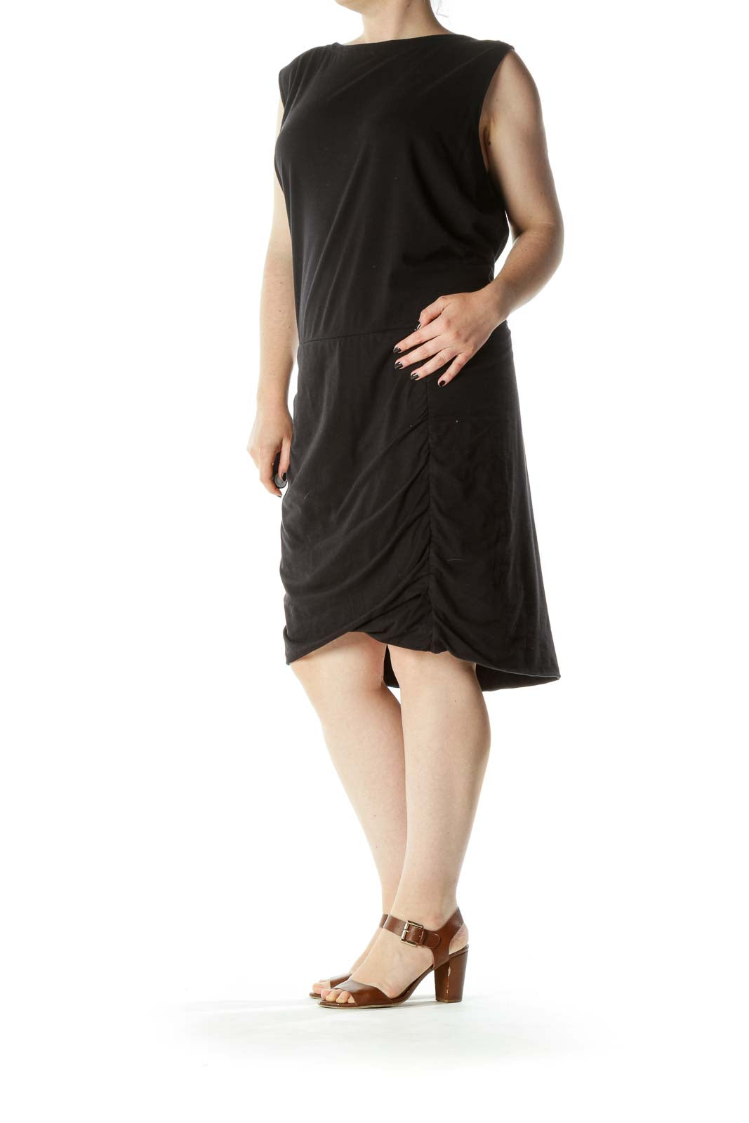 Black Boat Neck Cotton Jersey Dress