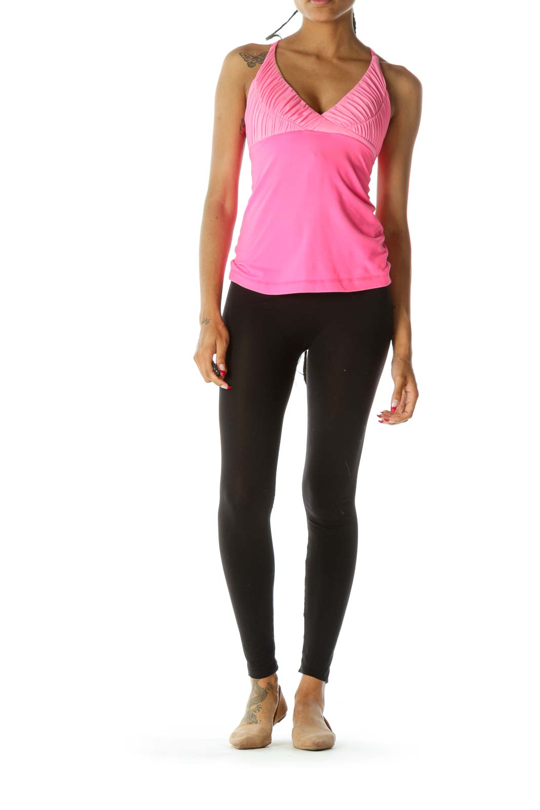 Neon Pink Scrunched Built-In Bra Tank Top