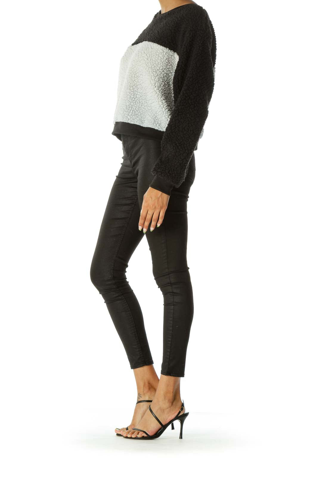 Black Gray Color Block Fluff Long Sleeve Sweater