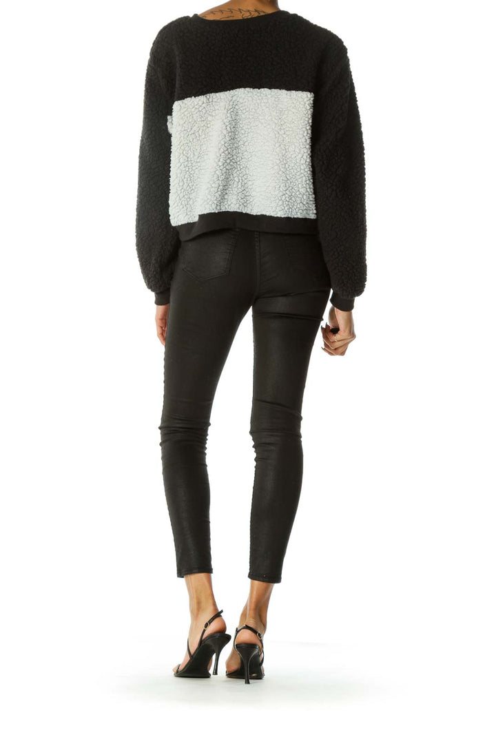 Black Gray Color Block Fluff Long Sleeve Sweater