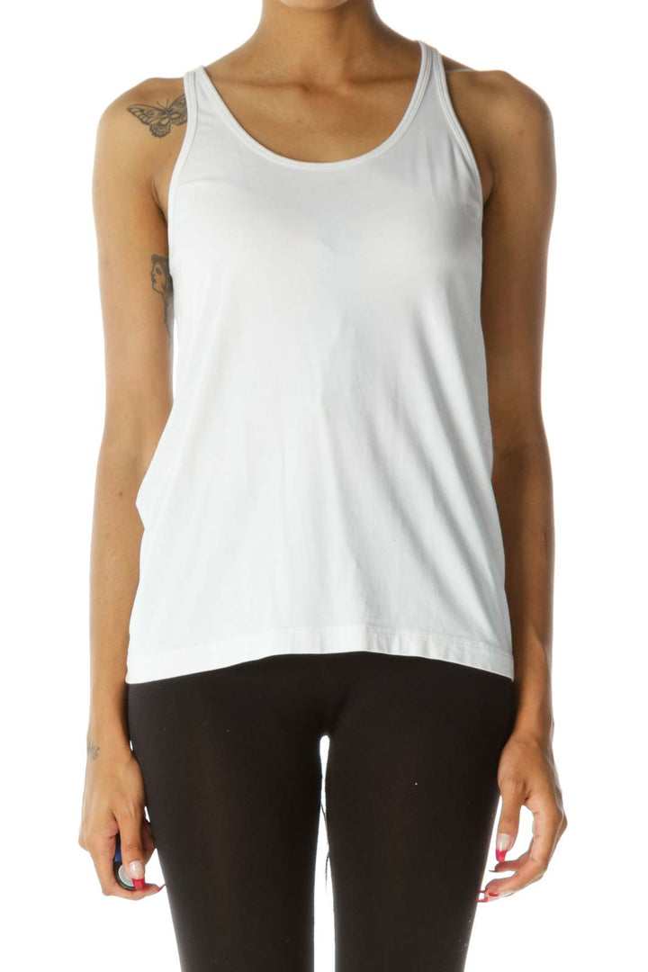 Off-White Round Neck Stretch Racerback Soft Active Tank Top