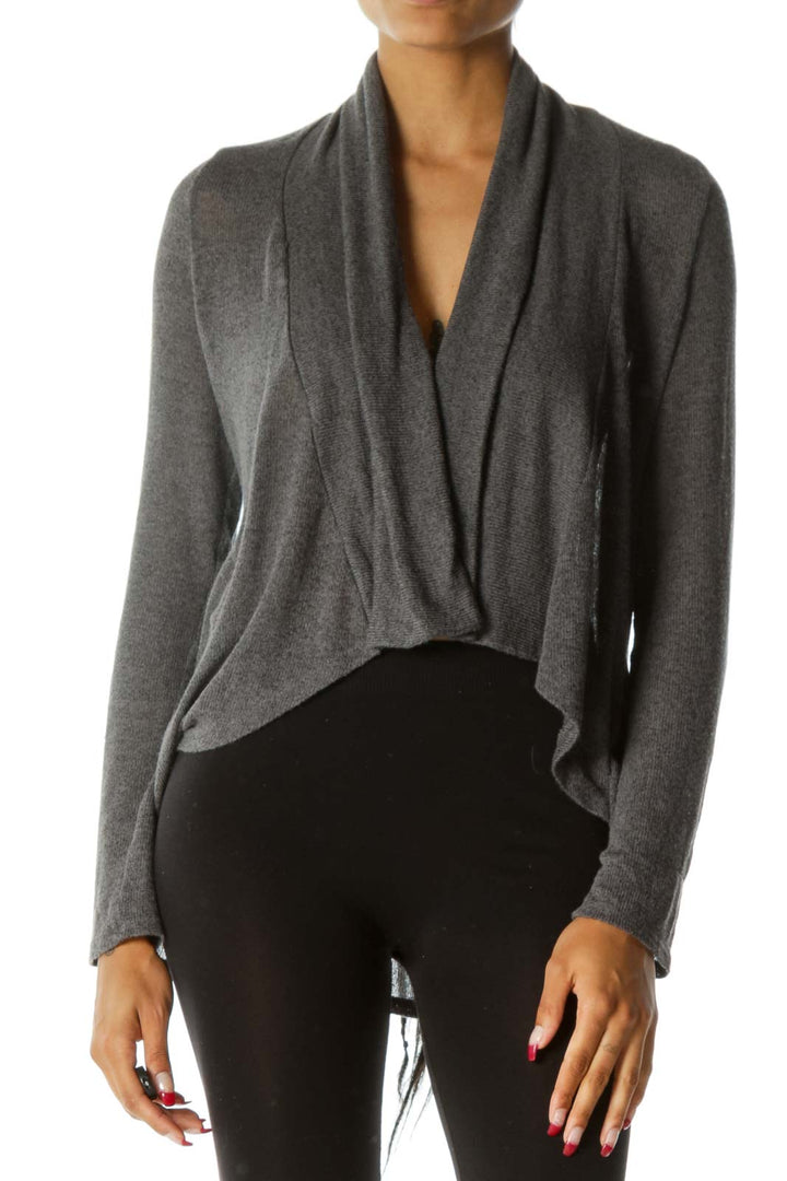 Gray Long Sleeve Stretch Knit Open Cardigan