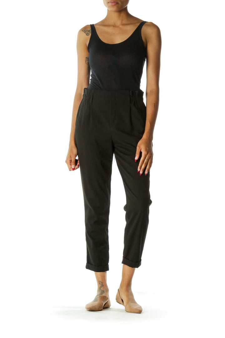 Black High-Waisted Cuffed Tapered Pant w/ Belt Loops