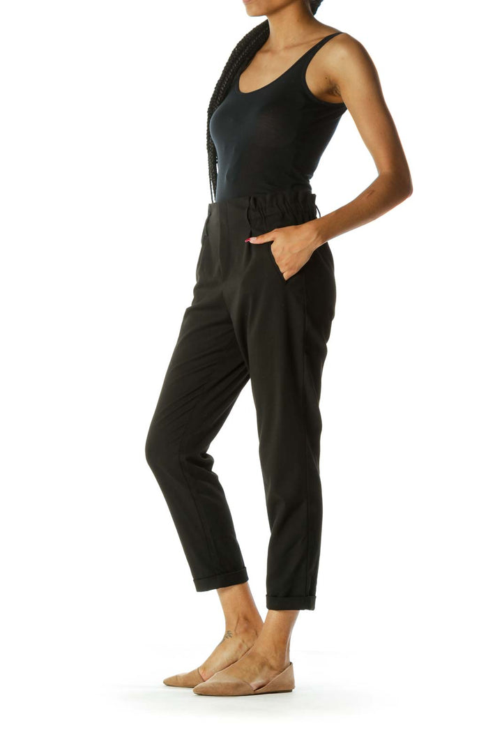 Black High-Waisted Cuffed Tapered Pant w/ Belt Loops