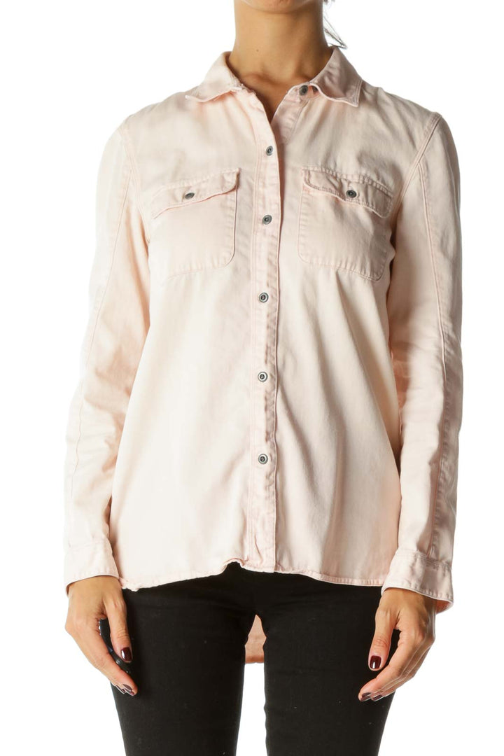 Light Peach 100% Cotton Pocketed Long Sleeve Fresh Shirt