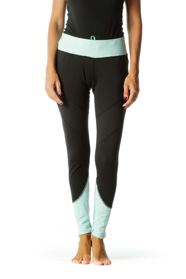 Black and Teal Color Blocked Leggings