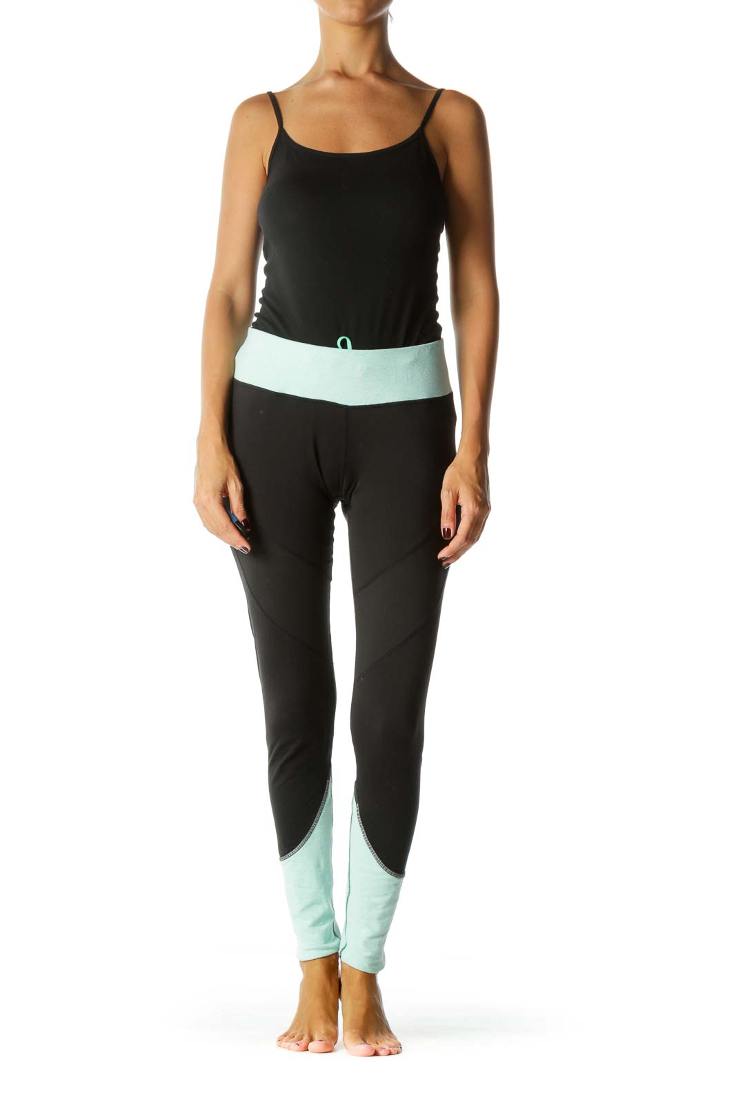 Black and Teal Color Blocked Leggings