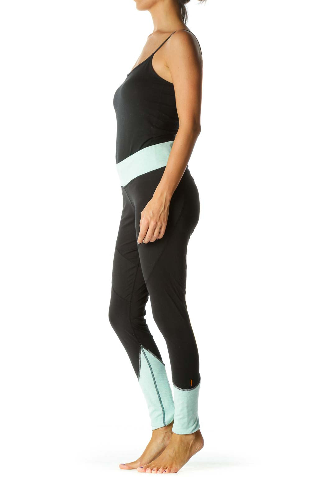 Black and Teal Color Blocked Leggings