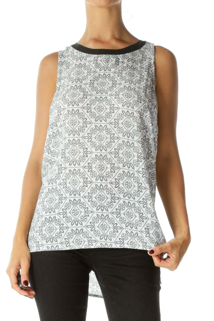 Black White Knit Texture Back Knot Tank Top