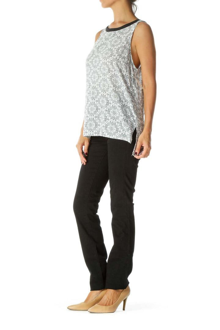 Black White Knit Texture Back Knot Tank Top