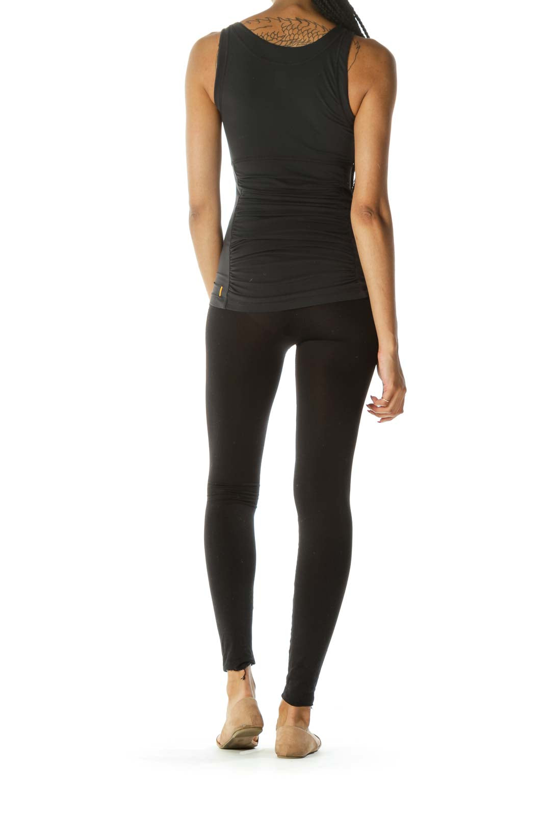 Black Round Neck Stretch Scrunched Sports Tank Top