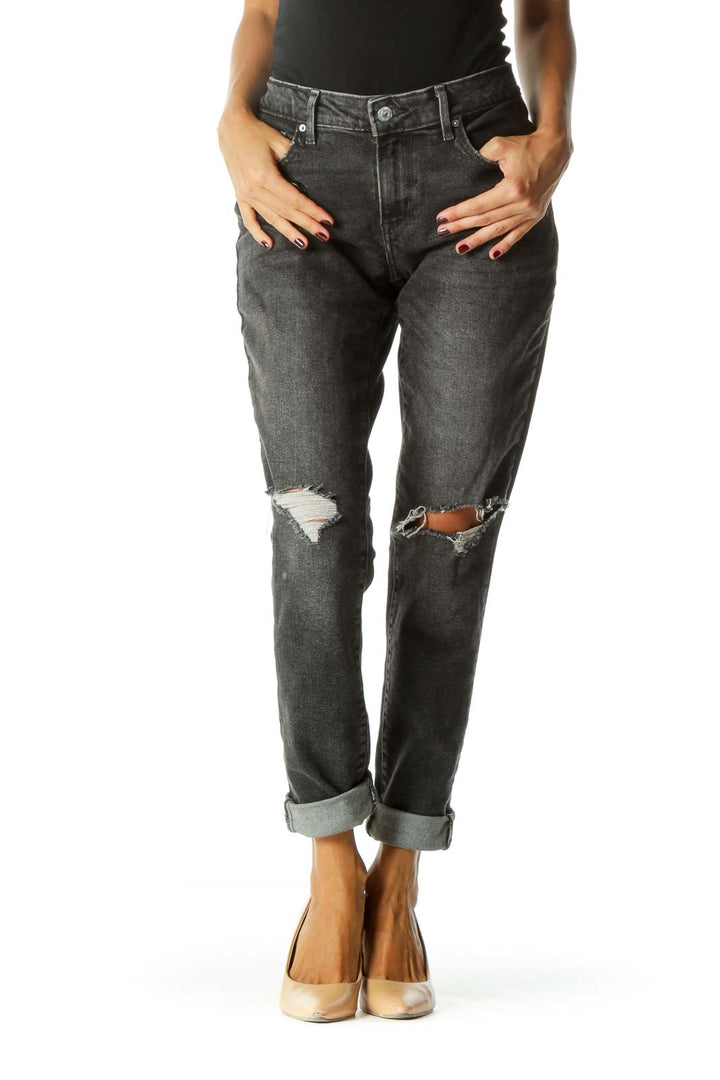 Black Distressed Mid-Rise Skinny Jeans