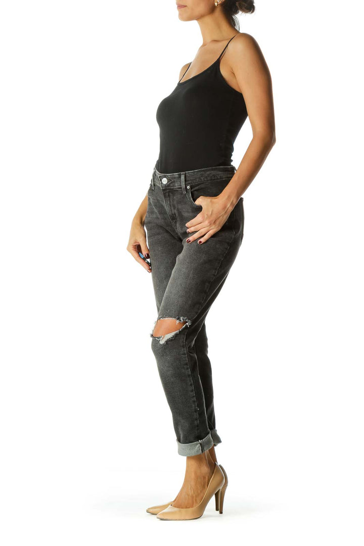 Black Distressed Mid-Rise Skinny Jeans