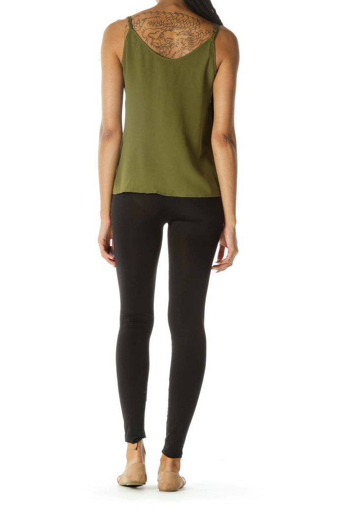 Olive Green Buttoned V-Neck Spaghetti Strap Top