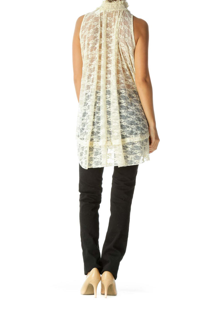 Back view of Free People ivory lace high-neck sleeveless tunic