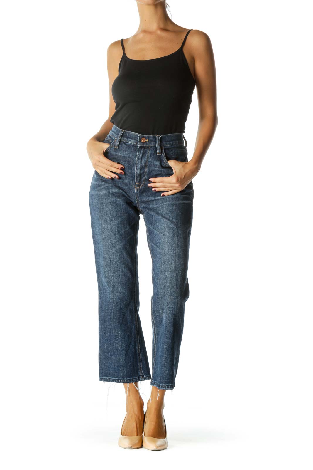 Blue Medium Wash Cropped Denim Jeans