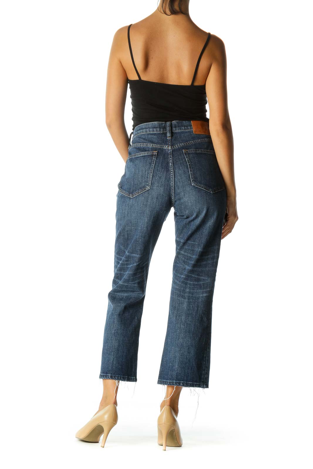 Blue Medium Wash Cropped Denim Jeans