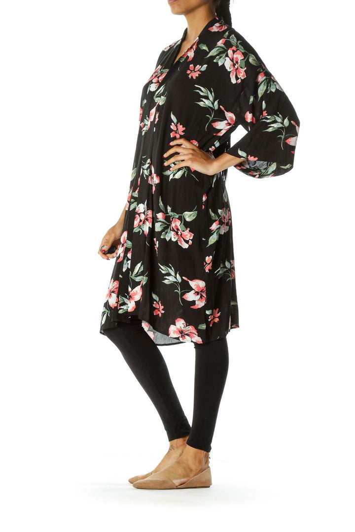 Black Pink Green 3/4 Sleeve Open Light Long Cardigan