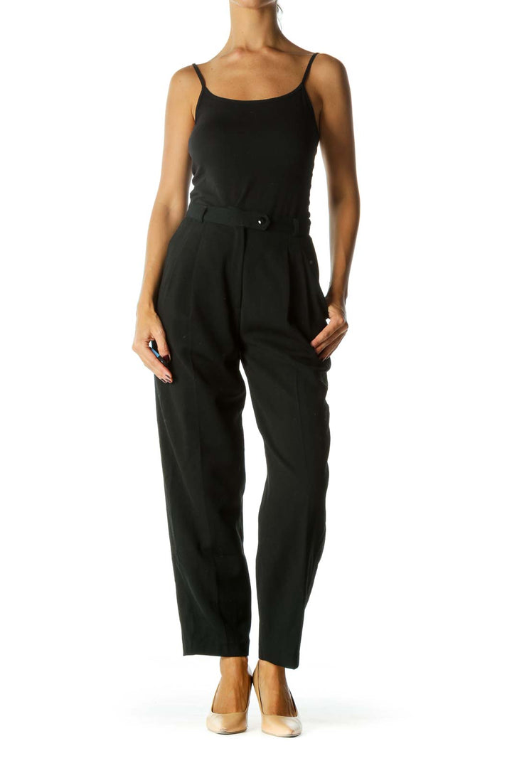 Black 100% Wool Designer High-Waisted Pants