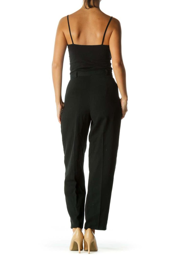 Black 100% Wool Designer High-Waisted Pants