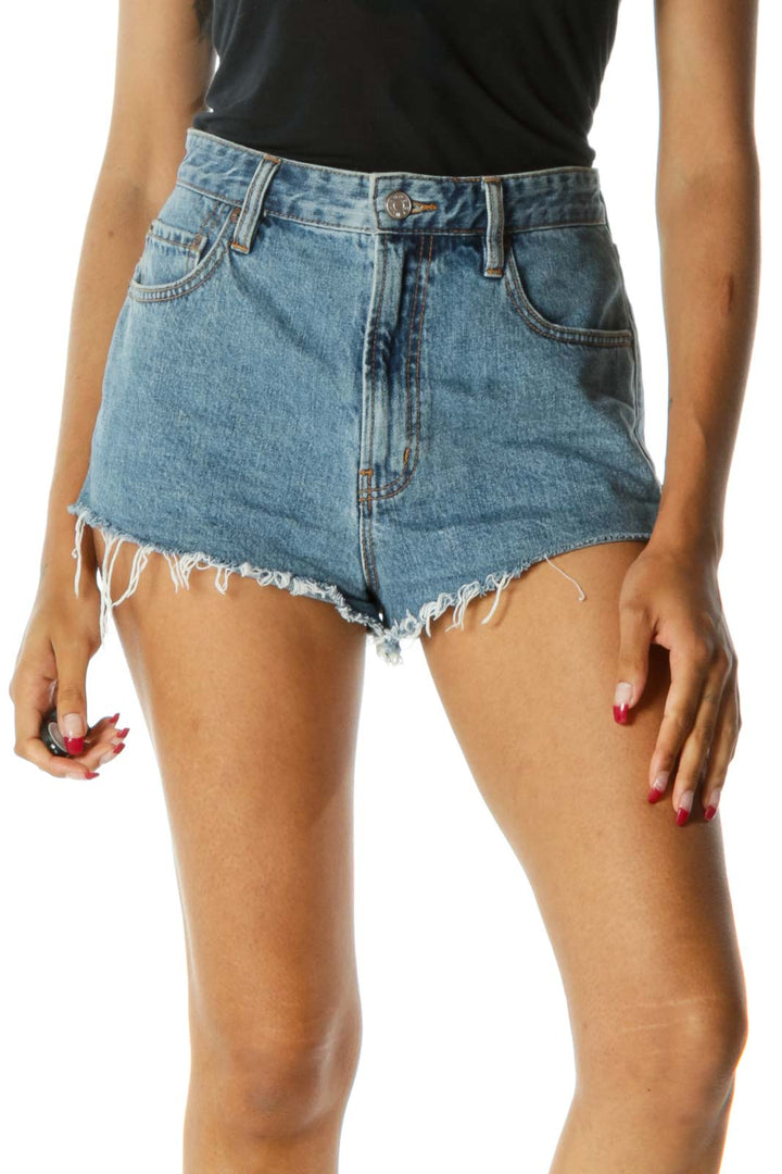 Blue Medium Wash Distressed Denim Shorts