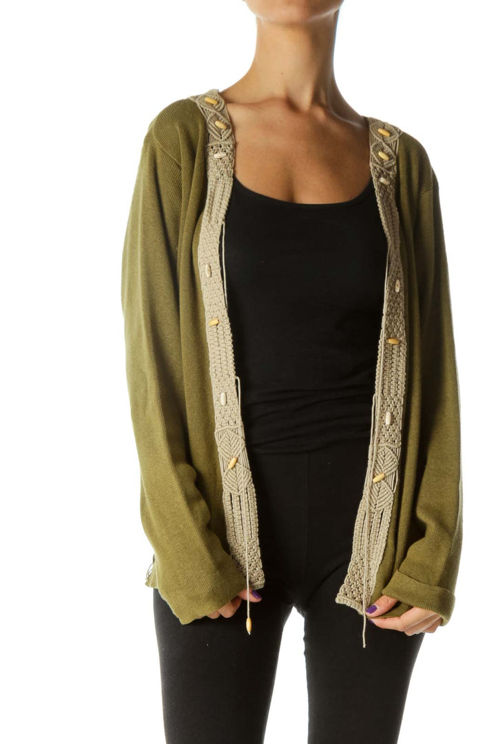 Olive Boho Crocheted Knit Cardigan