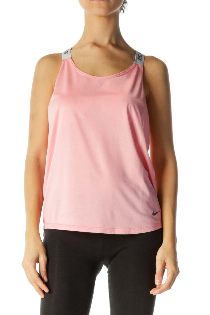 Pink Active-Wear Racer-Back Tank with Gray Logo Straps