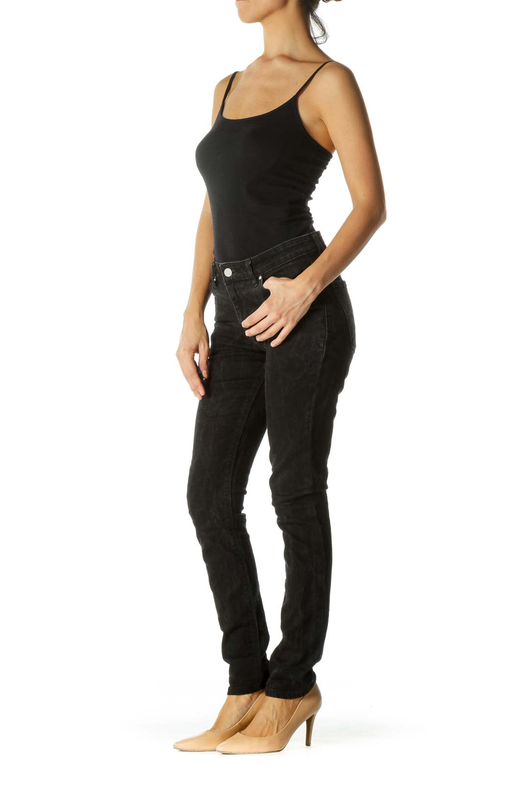 Faded Black Stretch Denim Pants