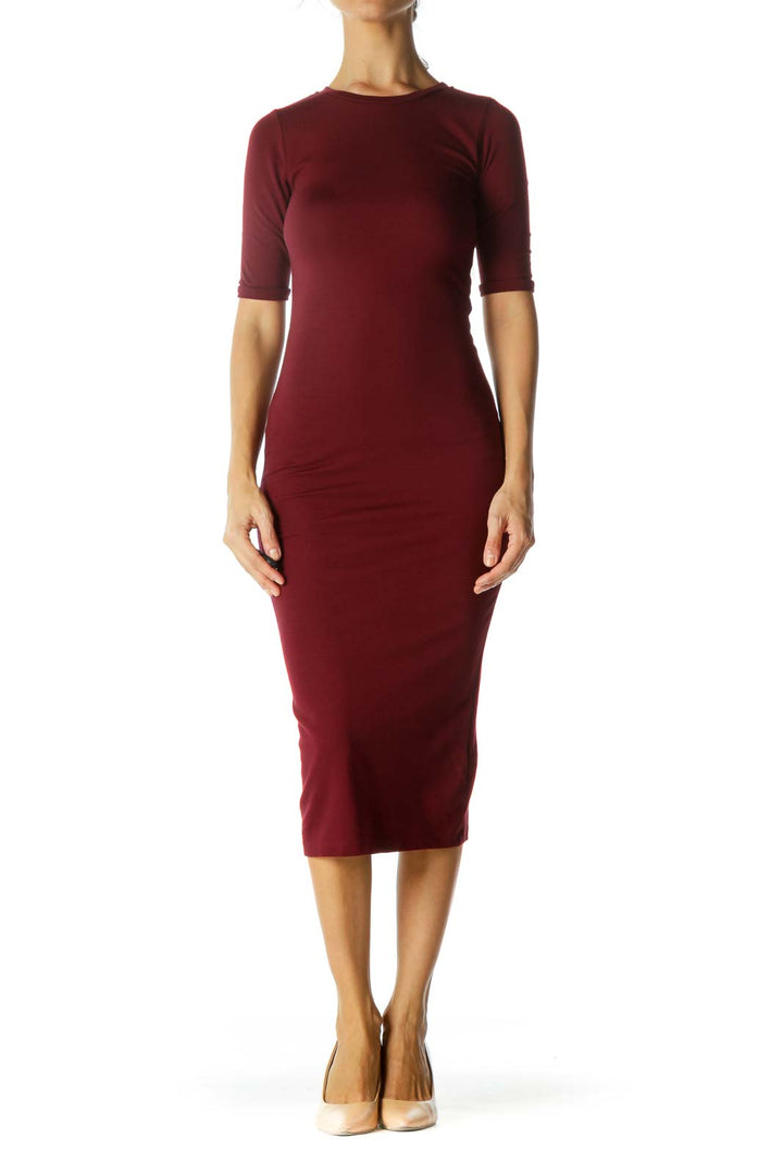 Burgundy Fitted Mid Dress