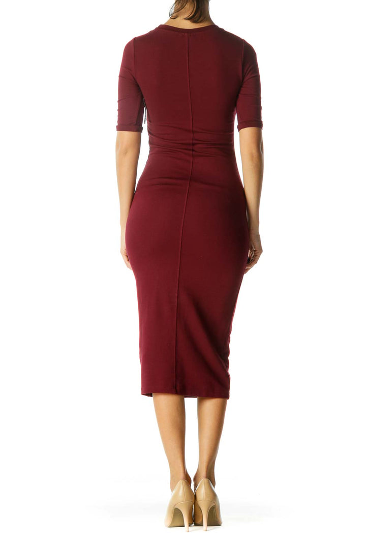 Burgundy Fitted Mid Dress