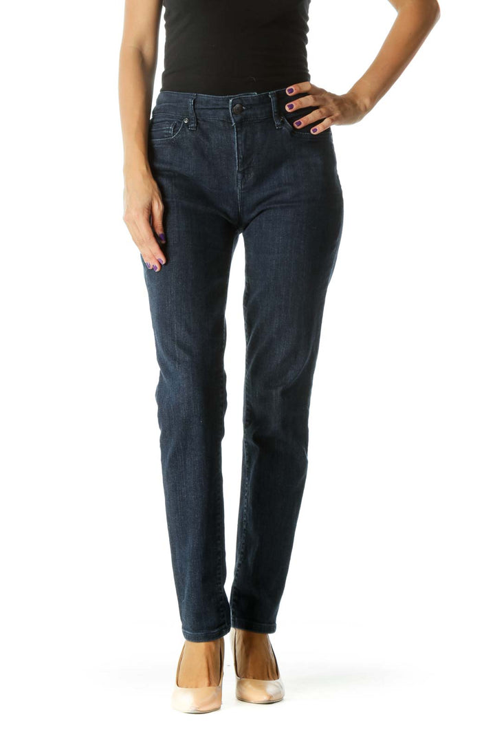 Blue Dark Wash Mid Rise Skinny Stretch Denim Jeans