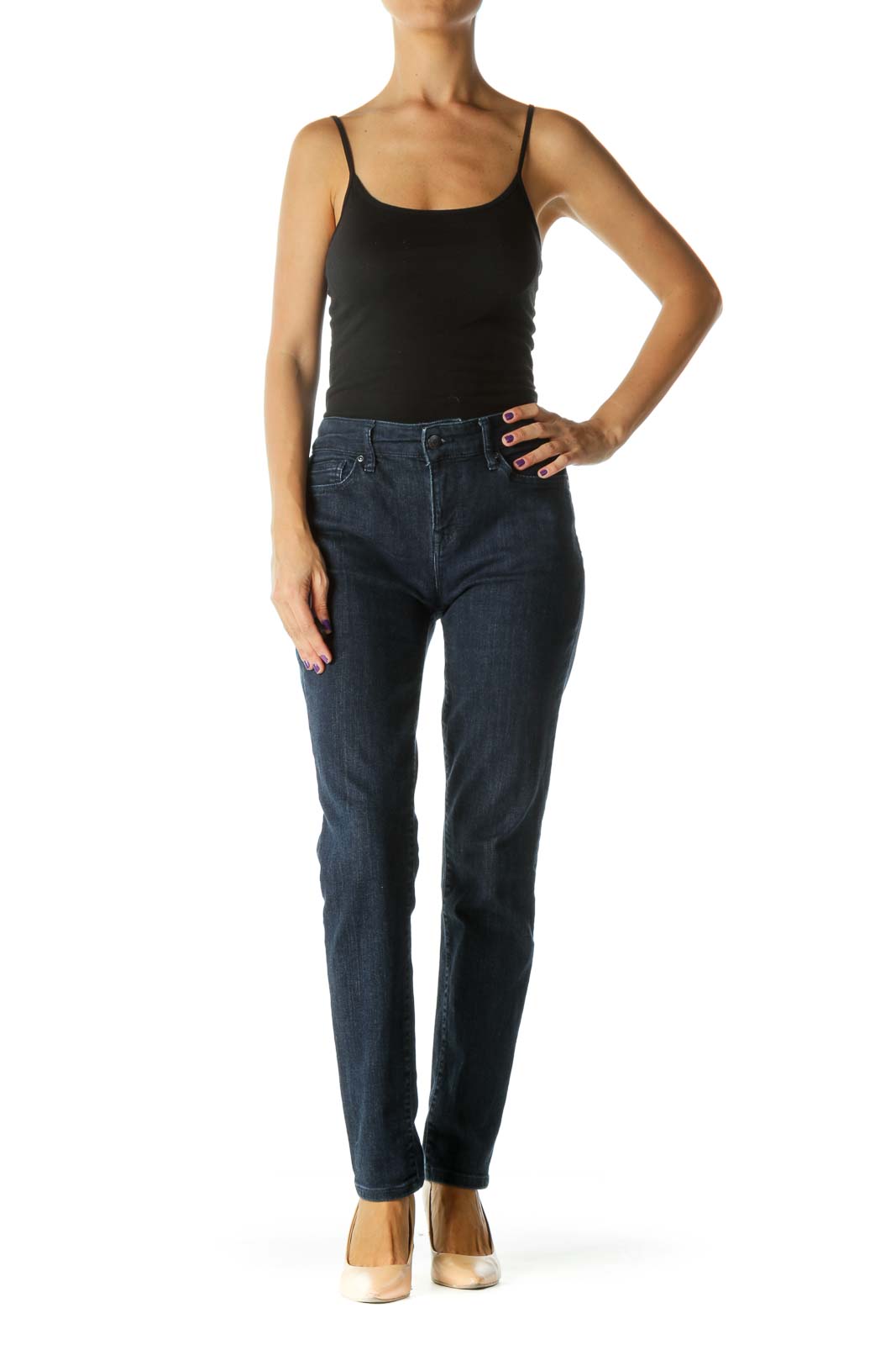 Blue Dark Wash Mid Rise Skinny Stretch Denim Jeans