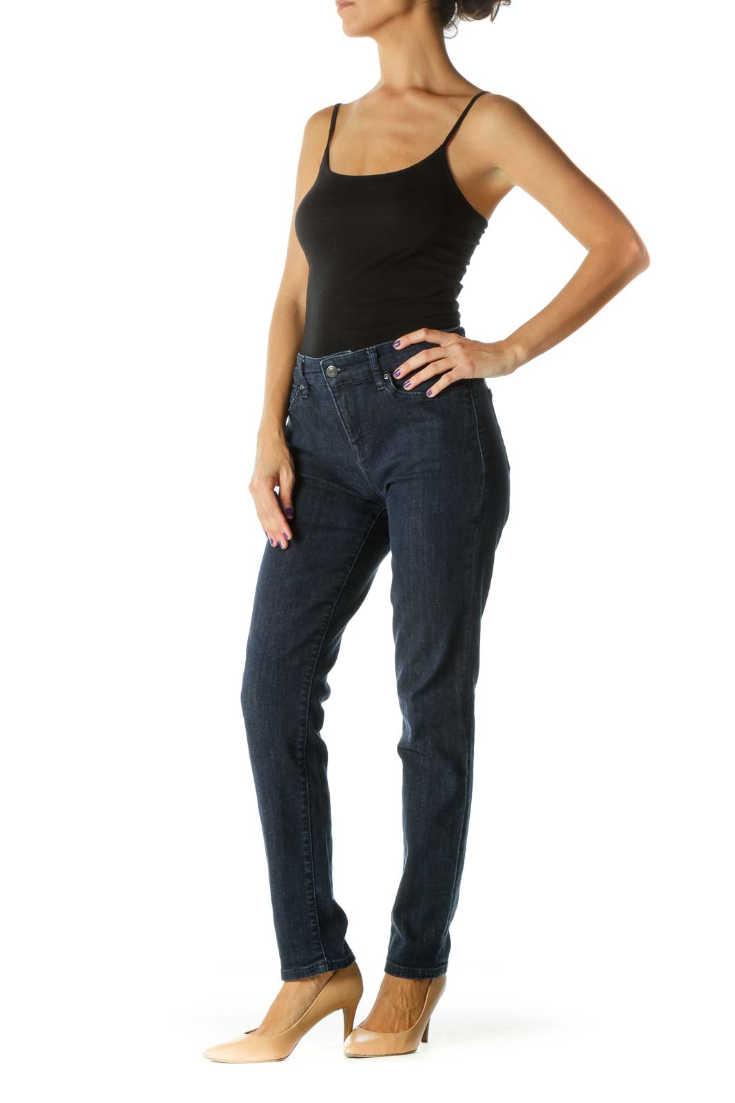 Blue Dark Wash Mid Rise Skinny Stretch Denim Jeans