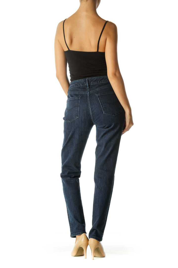 Blue Dark Wash Mid Rise Skinny Stretch Denim Jeans