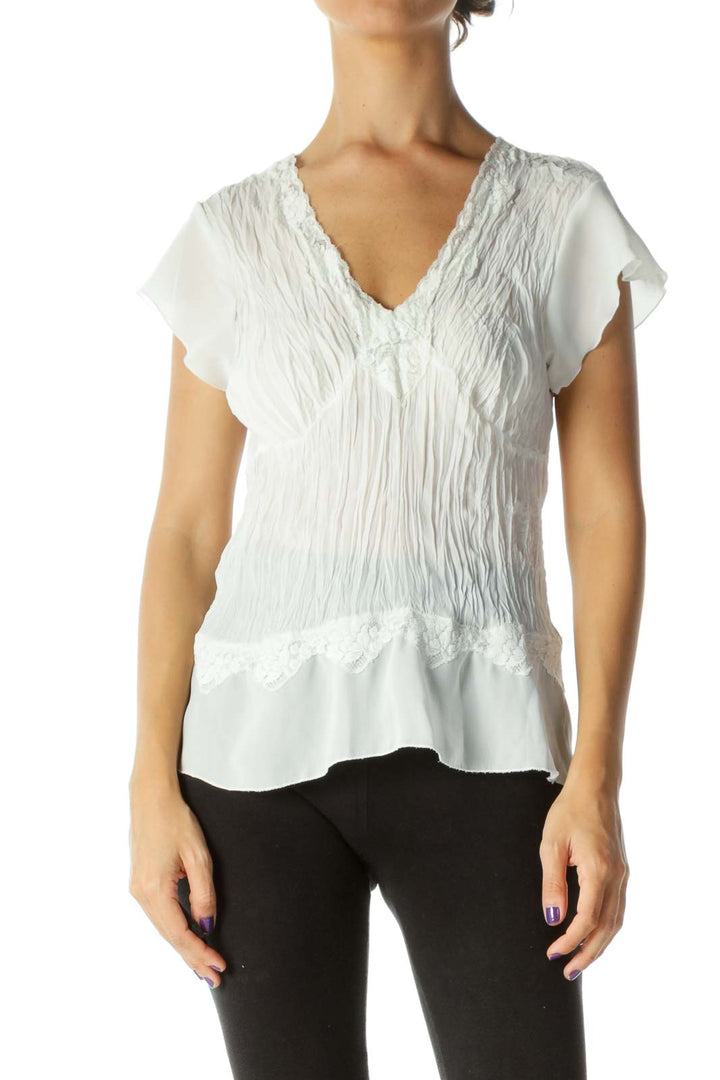 White Ruched Sheer Top