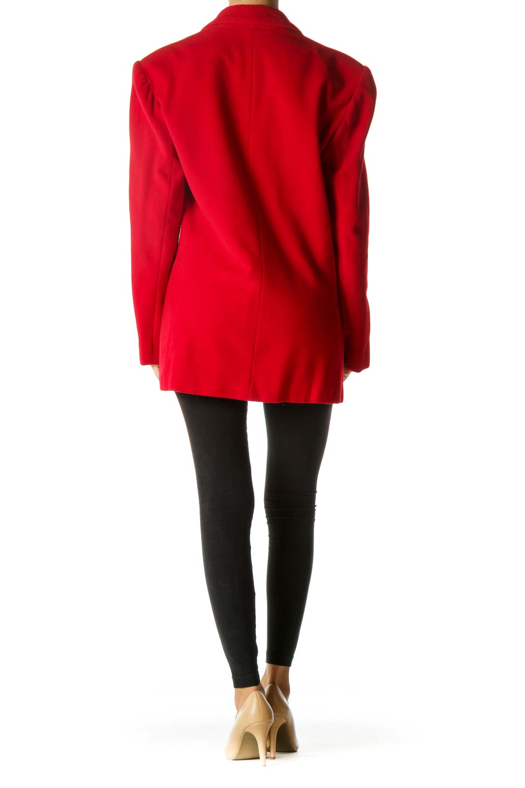 Red Wool Blend Padded Shoulders Pocketed Jacket